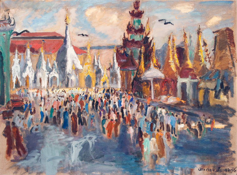 Anna Sogno Landscape Painting - Festival of lights at the Schwedagon (Myanmar)