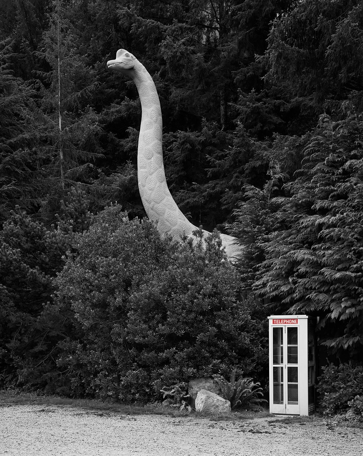 Bob Kolbrener Landscape Photograph - Dinosaur and Telephone Booth, Oregon