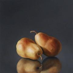 Two Yellow-Red Pears, still-life painting 