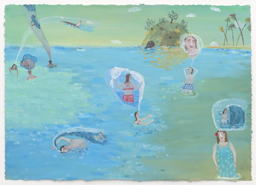 Ann Chamberlin Figurative Painting - Island, gouache painting 