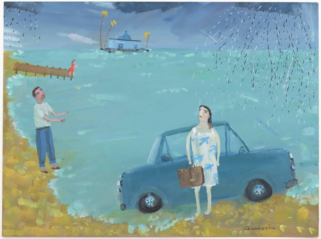 Ann Chamberlin Landscape Painting - High Tide, Rain, gouache painting 