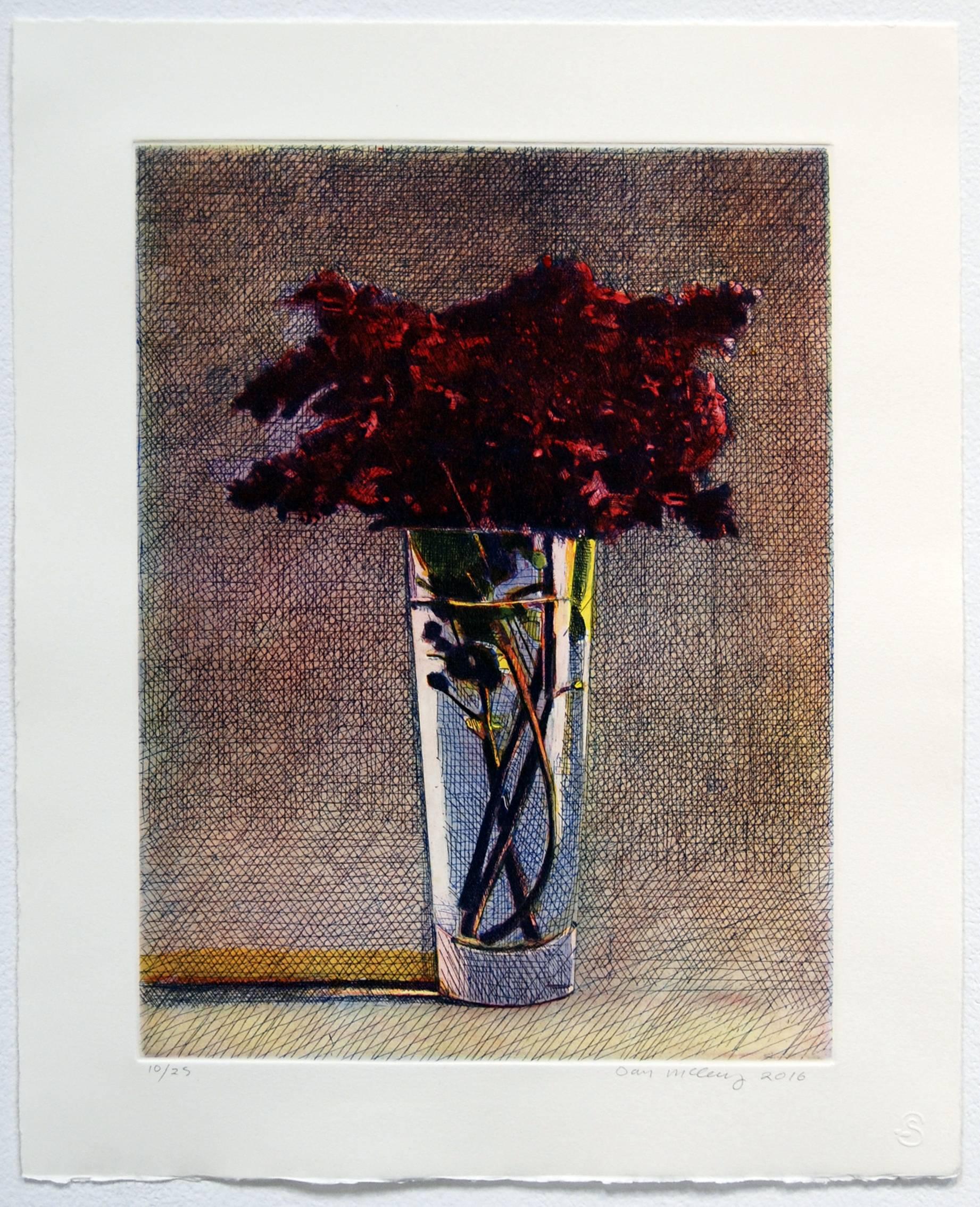 Dan McCleary Still-Life Print - Lilacs, limited edition three color etching 