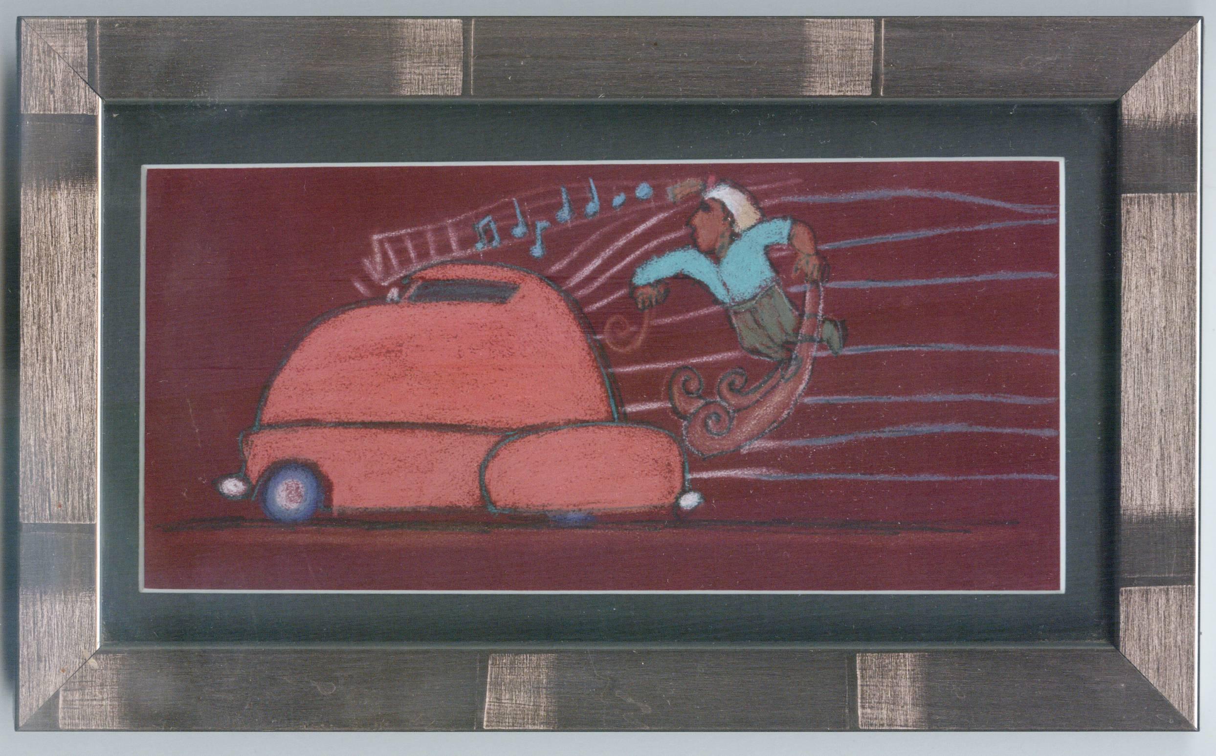 Gilbert Magu Lujan Figurative Art - Untitled, Red Car