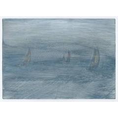 Sailboats, acrylic on postcard 3