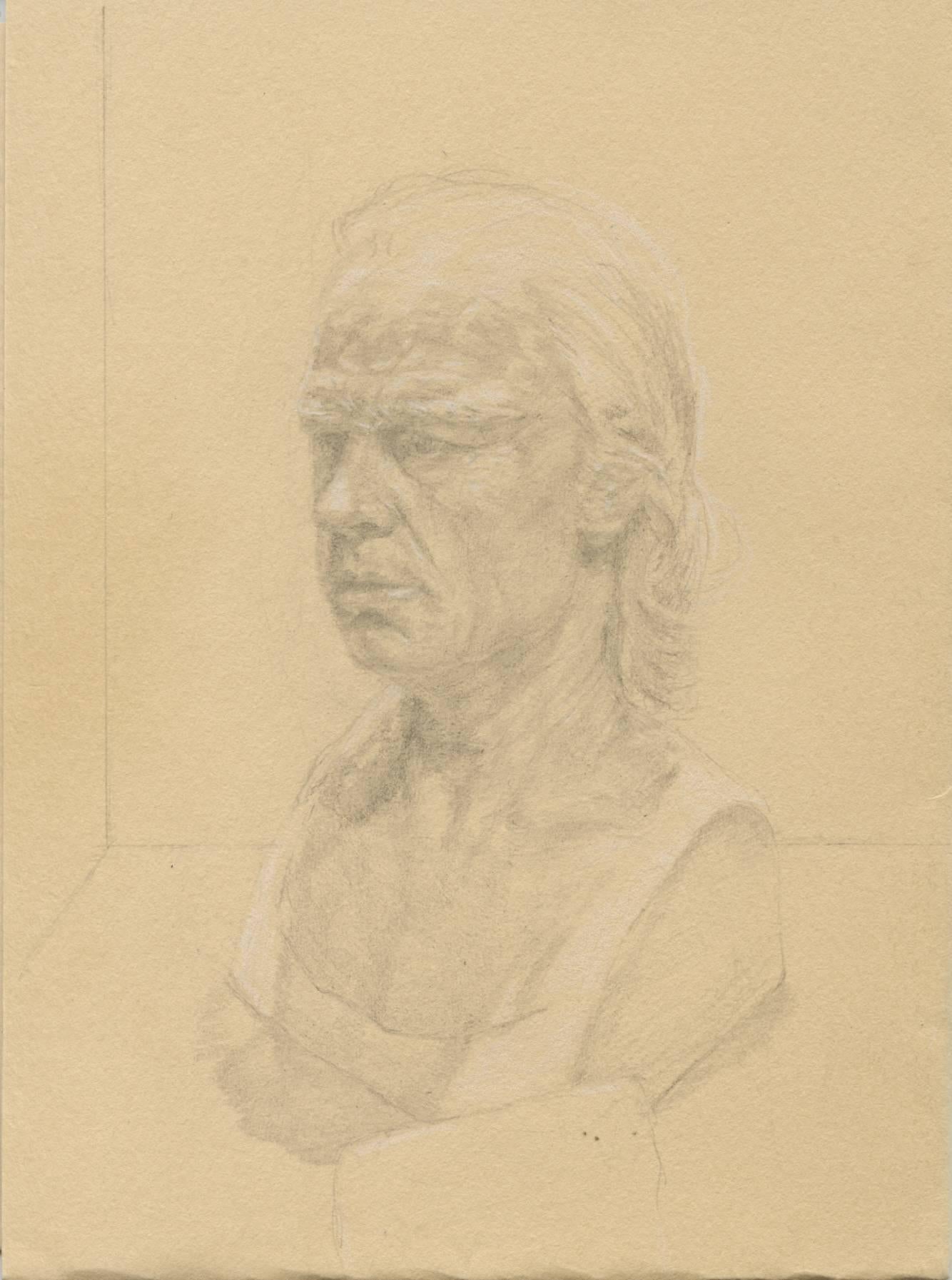 Beth Parker Figurative Art - Prosthetic Head for Brad Pitt, drawing 