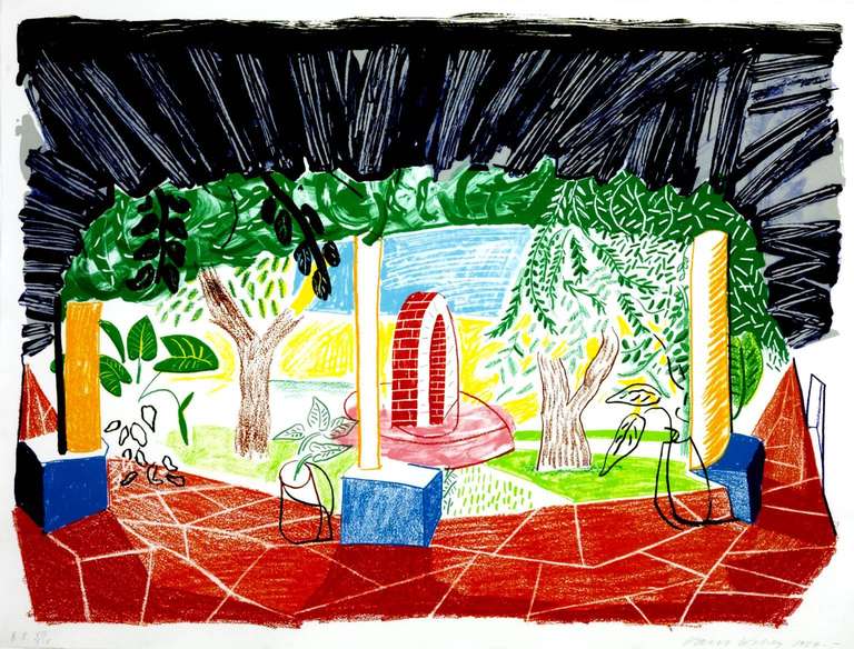 David Hockney Landscape Print - View of Hotel Well I (From the Moving Focus Series)