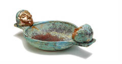 Turquoise Bowl with Two Gold Lustre Heads