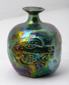 Blue Green Lustre Bottle with Fish,