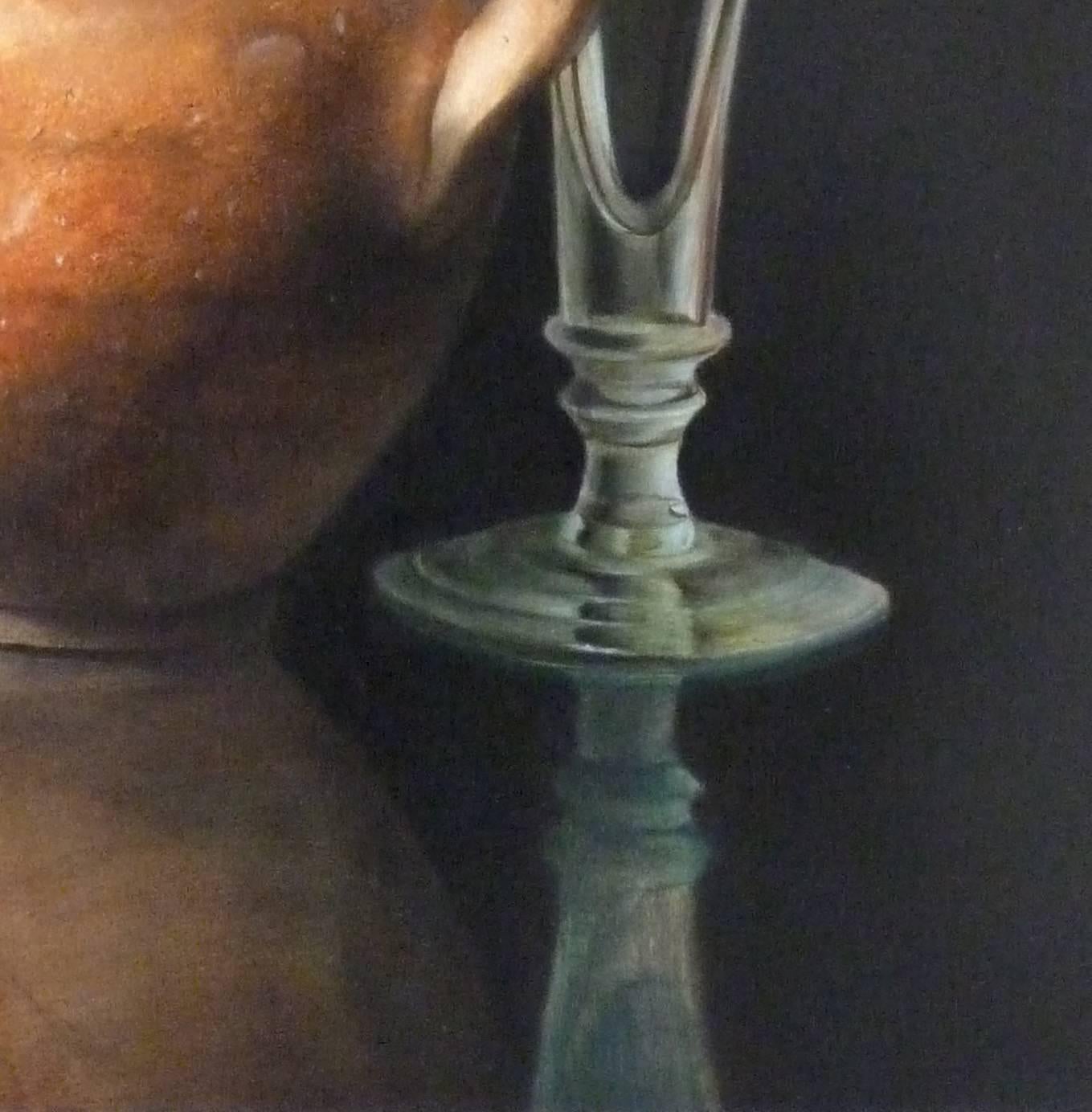 Spanish Jar with Champagne Glass, still life painting  - Contemporary Art by Gershom