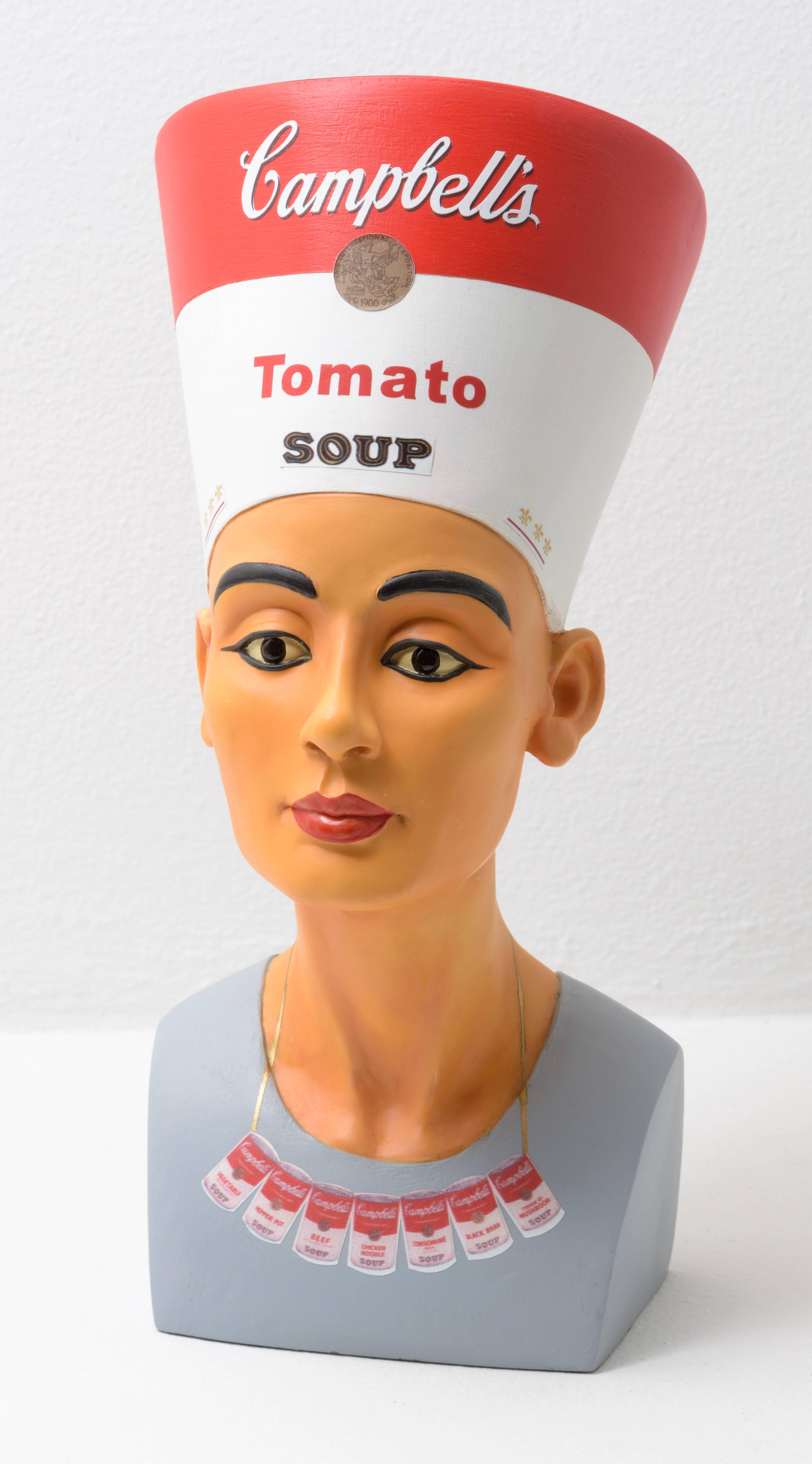 Bruce Houston Figurative Sculpture - Warhol Nefertete (Campbell’s Soup)