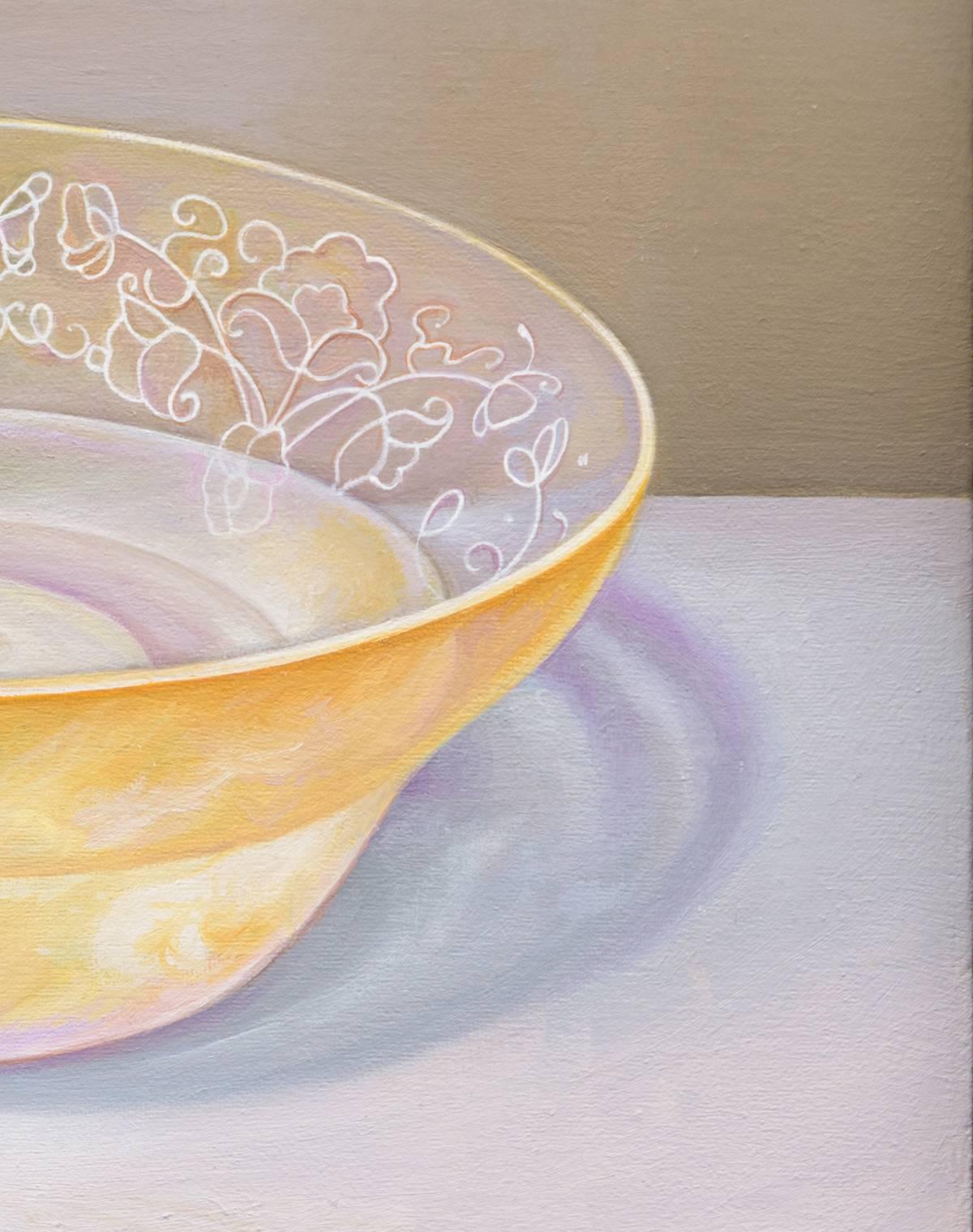 Ordinary Time, Depression Glass Bowl Painting   - American Realist Art by Laura Lasworth