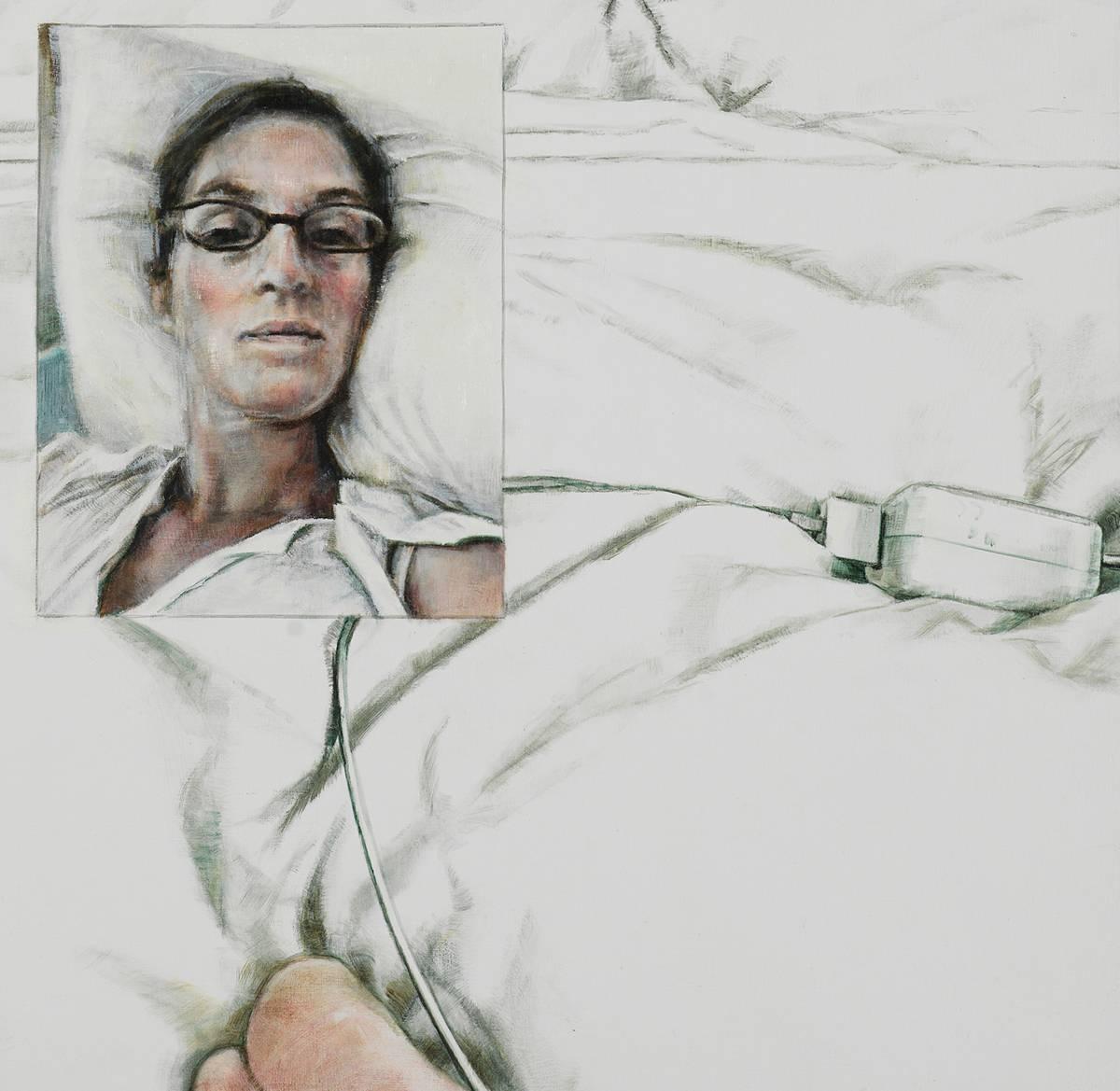 Embedded Housebed, oil painting on wood  - Painting by Laura Karetzky