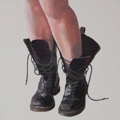 Docs and Stripes, oil painting on panel
