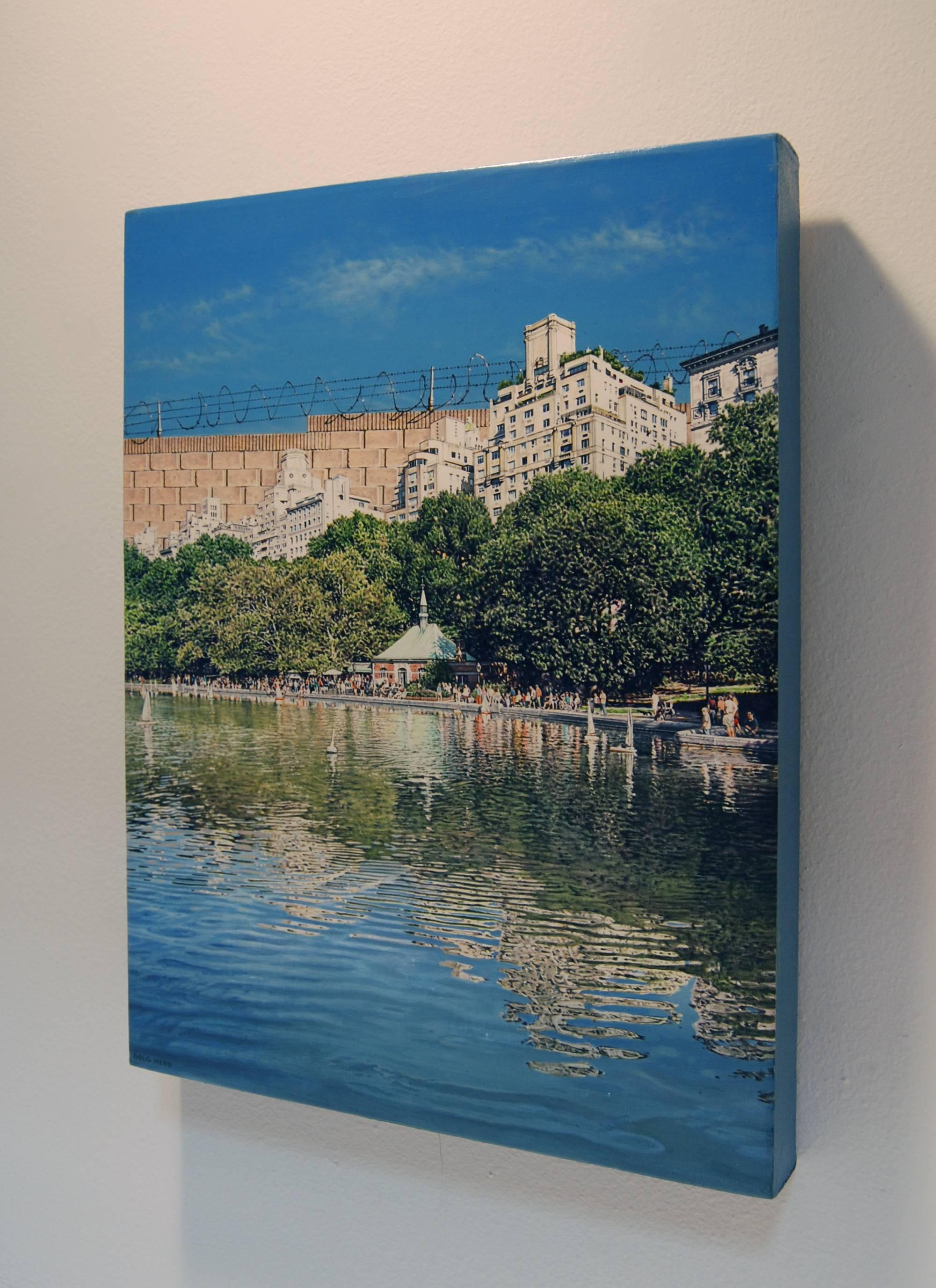 Homeland Security, acrylic painting on  linen  - Blue Landscape Painting by Doug Webb