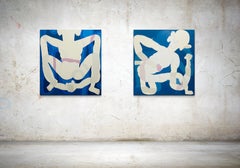 Night Swimmers, Acrylic, ink and graphite on fabric, 150 x 140cm, Abstract, 2022