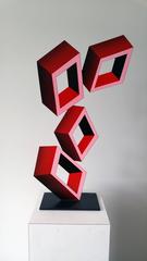 "4 Red Boxes", illusion sculpture, painted metal 