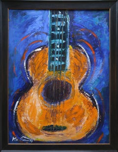 Blues Legend Kim Simmonds "Guitar in Orange" Large acrylic on canvas, 40x30"