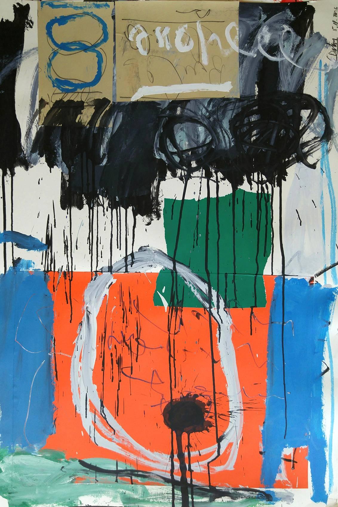 Composition abstraite avec Orange et Bleu, 54x38