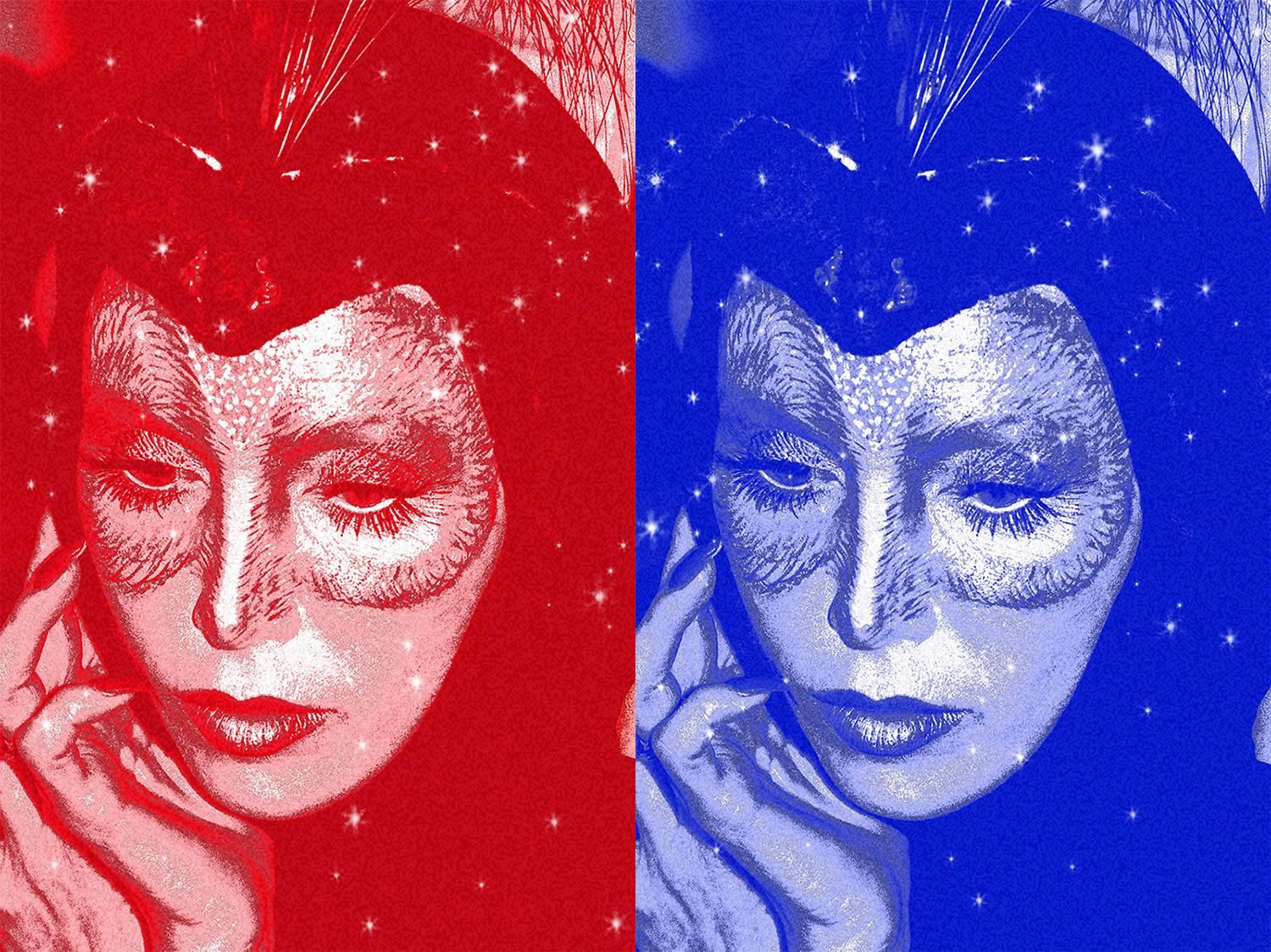 Ceravolo Portrait Photograph - Double Night Bird Alison Steele Red Blue with Diamond Dust, 36x48