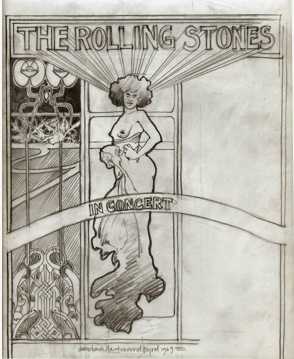 David Byrd Figurative Art - Rolling Stones 1969 World Tour,  original Rock and Roll drawing