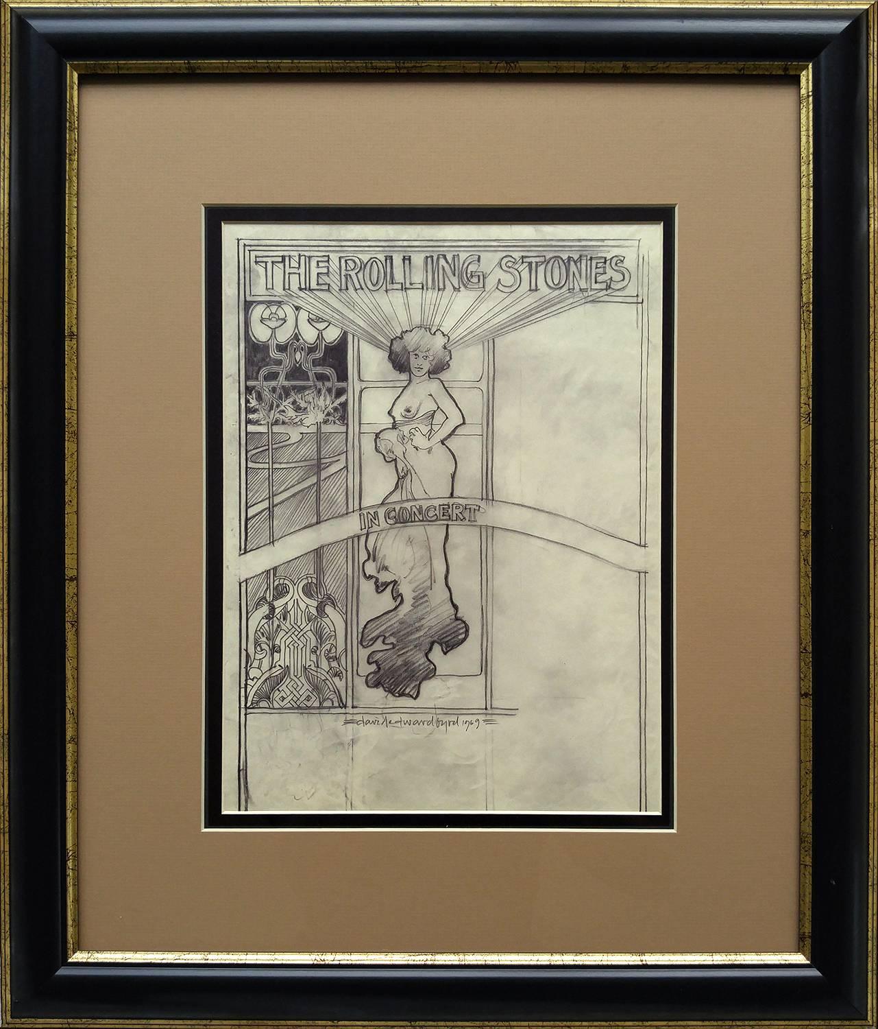 Rolling Stones 1969 World Tour,  original Rock and Roll drawing - Art by David Byrd