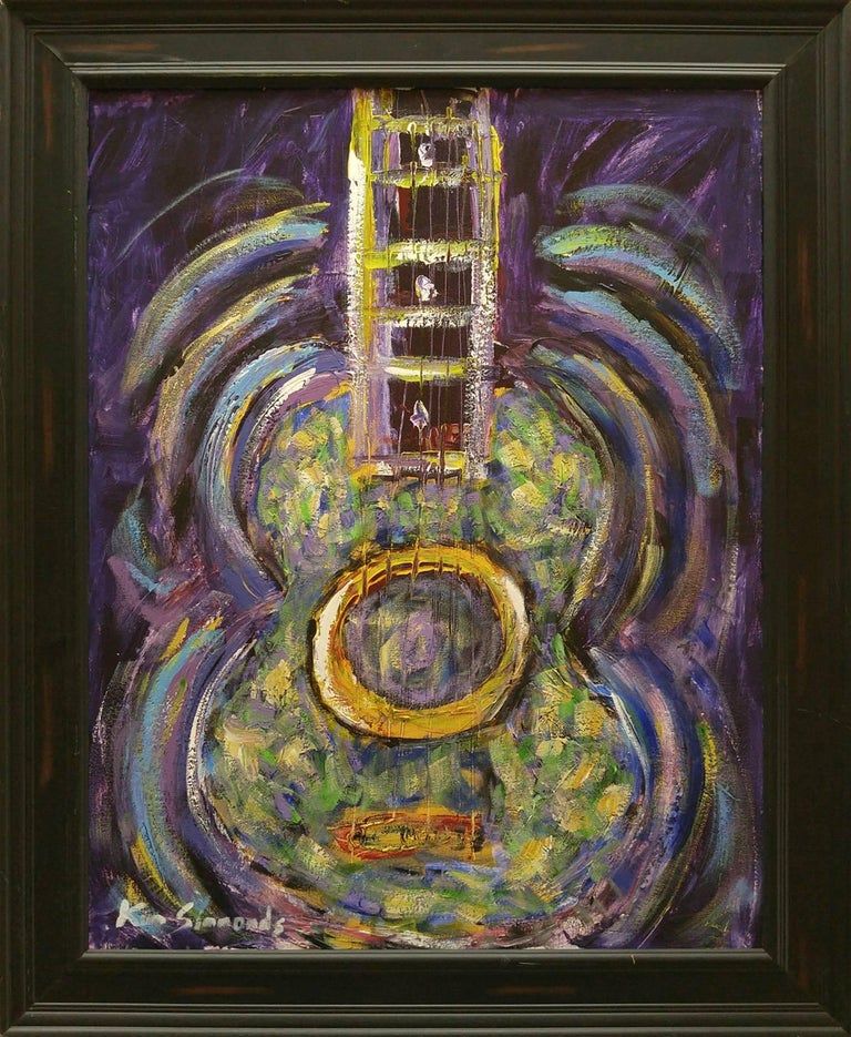 Kim Simmonds Space Guitar In Violet And Green 33x27 Framed