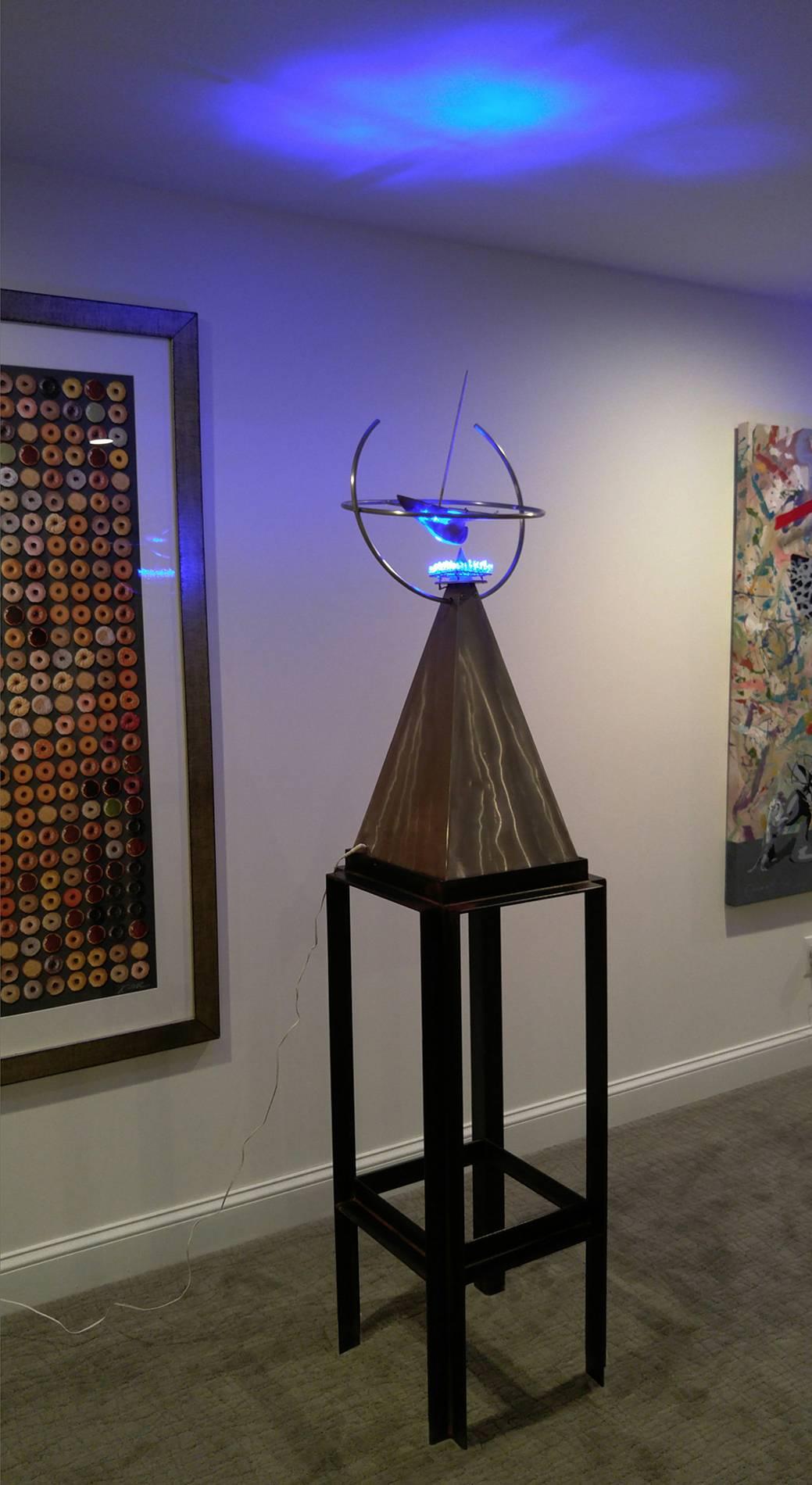 Symmetrical Joy 77x17x17, Stainless Steel and polished bronze with LED lighting, - Sculpture by Robert Roesch