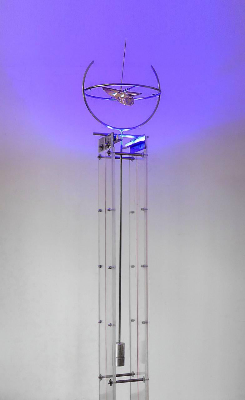 Sometimes On Time  77x16x16,  Stainless Steele, Bronze, LED lighting - Sculpture by Robert Roesch