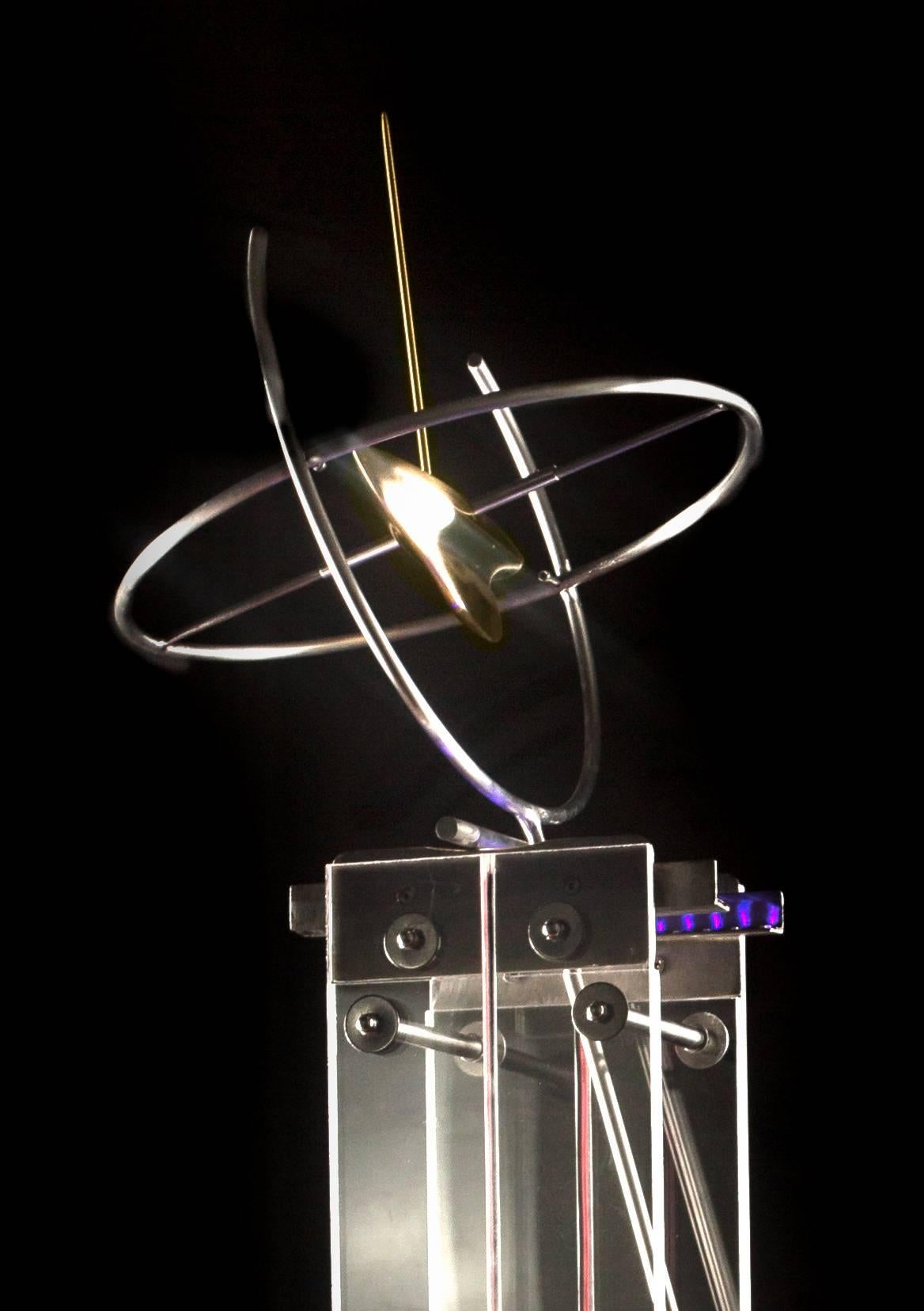 Sometimes On Time  77x16x16,  Stainless Steele, Bronze, LED lighting - Conceptual Sculpture by Robert Roesch