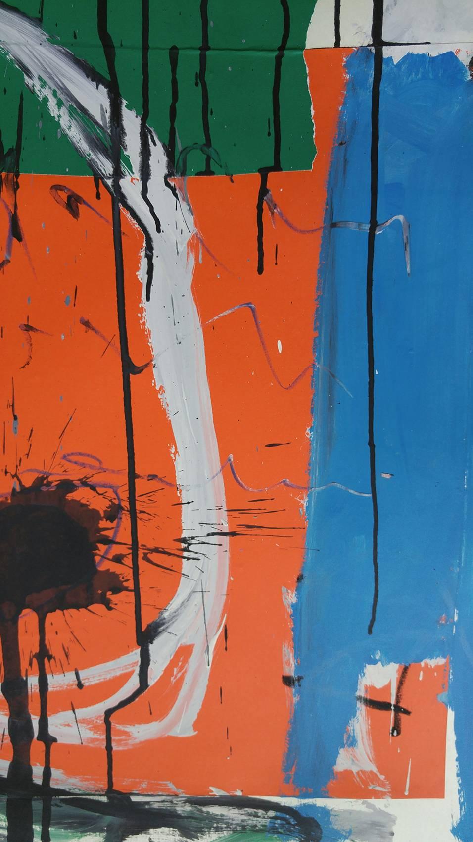 Abstrakte Komposition mit Orange und Blau, 54x38