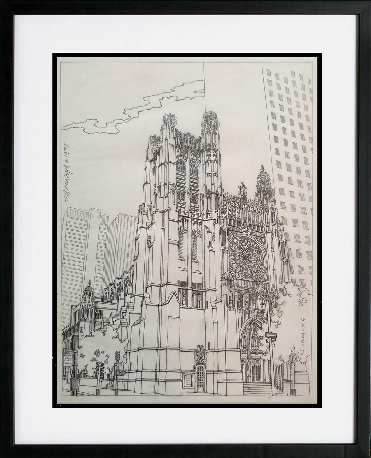 St Thomas Church 5th at 53rd, Original drawing from 1975 Manhattan Coloring Book - Art by David Edward Byrd 