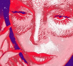 "The Night Bird Alison Steele" 46x30 Red and Blue with Diamond Dust,