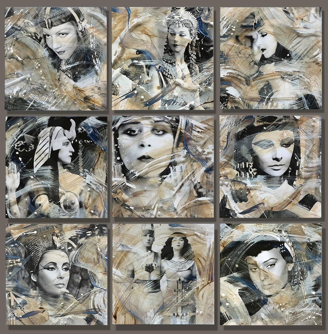 "Cleopatra 9", ........... dimensioni totali 50x50"....9 tele separate, ciascuna 16x16".