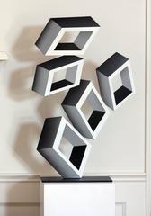"5 White Boxes", Painted Metal, illusion sculpture