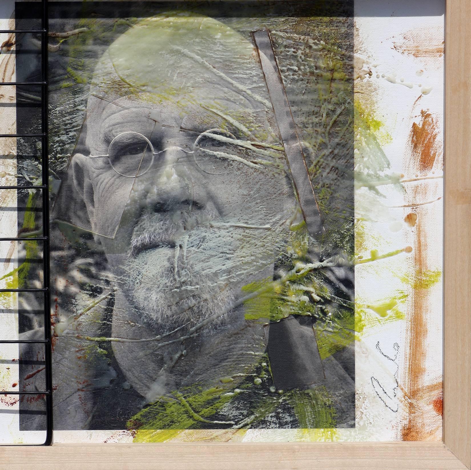 Triple Chuck Close, 15x41, Oil, encaustic, steel grid and archival pigments  - Contemporary Photograph by Ceravolo