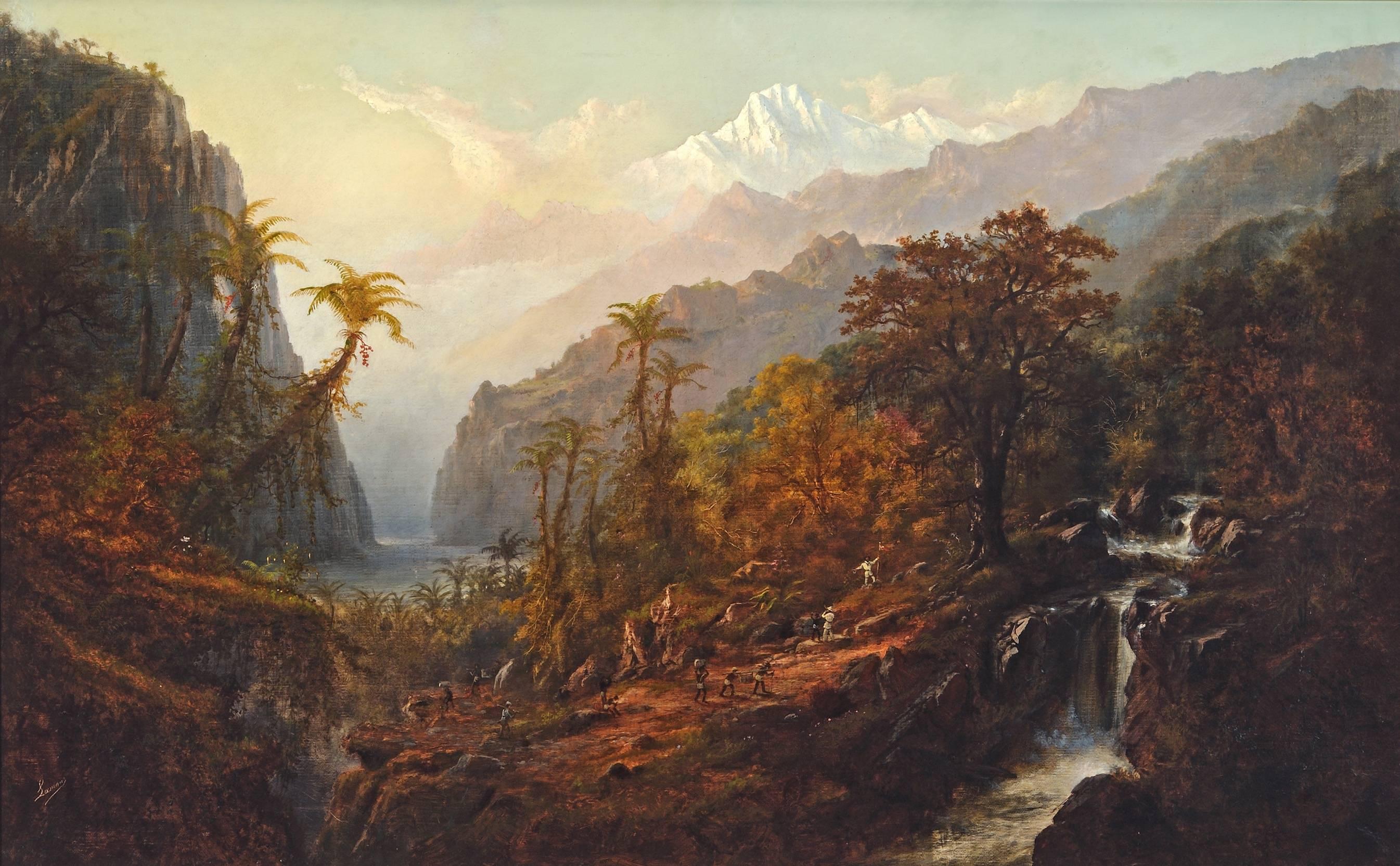 Alexander François Loemans Landscape Painting - Great Falls with Views of the Andes (Chimborazo)