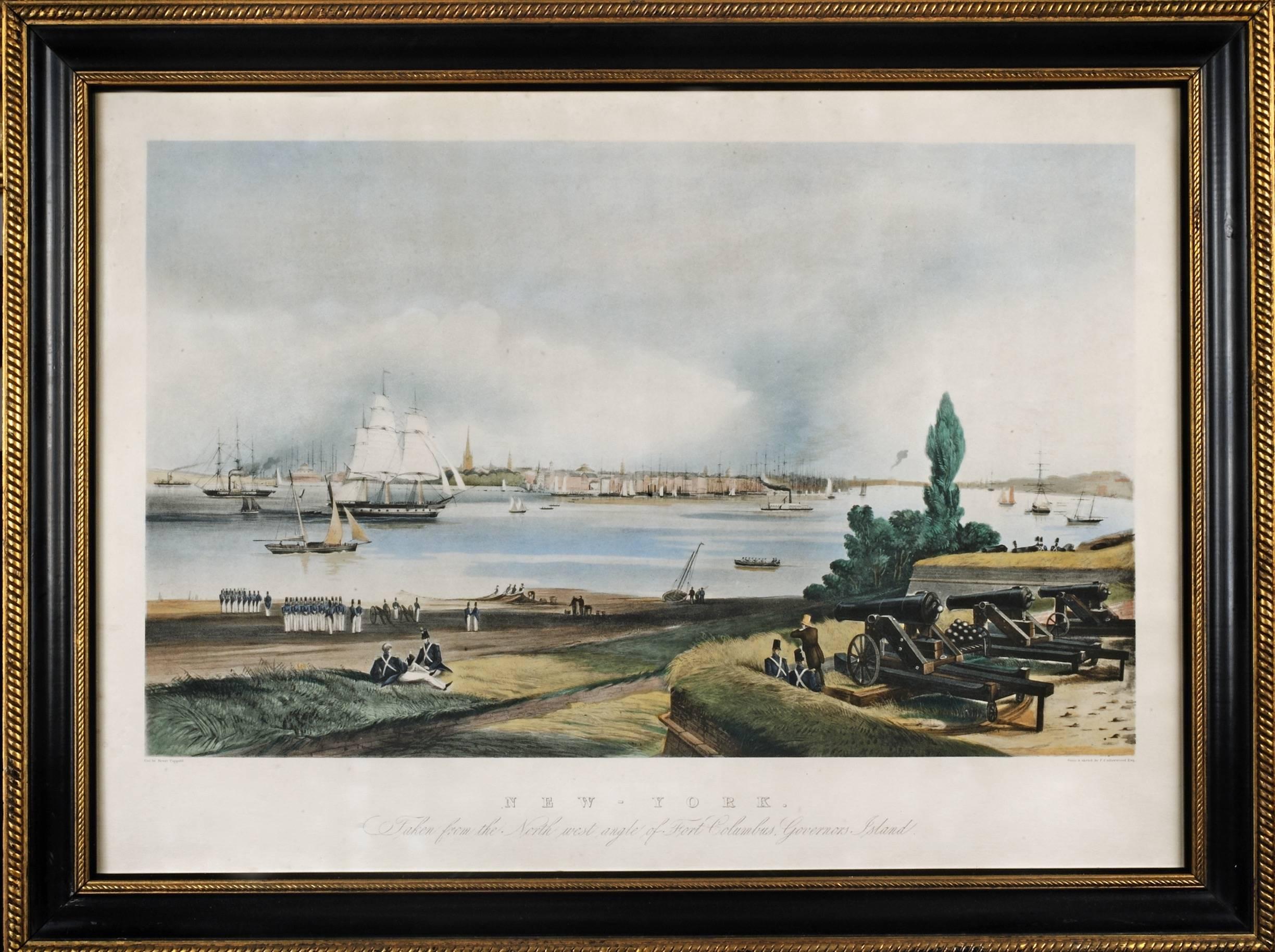 Frederick Catherwood Landscape Print - New York: Taken from Nort West Angle of Fort Columbus Governors Island