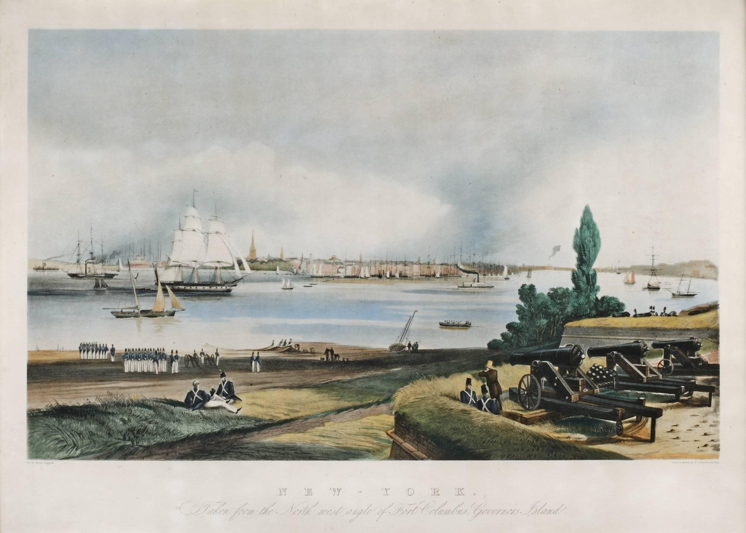 New York: Taken from Nort West Angle of Fort Columbus Governors Island - Print by Frederick Catherwood