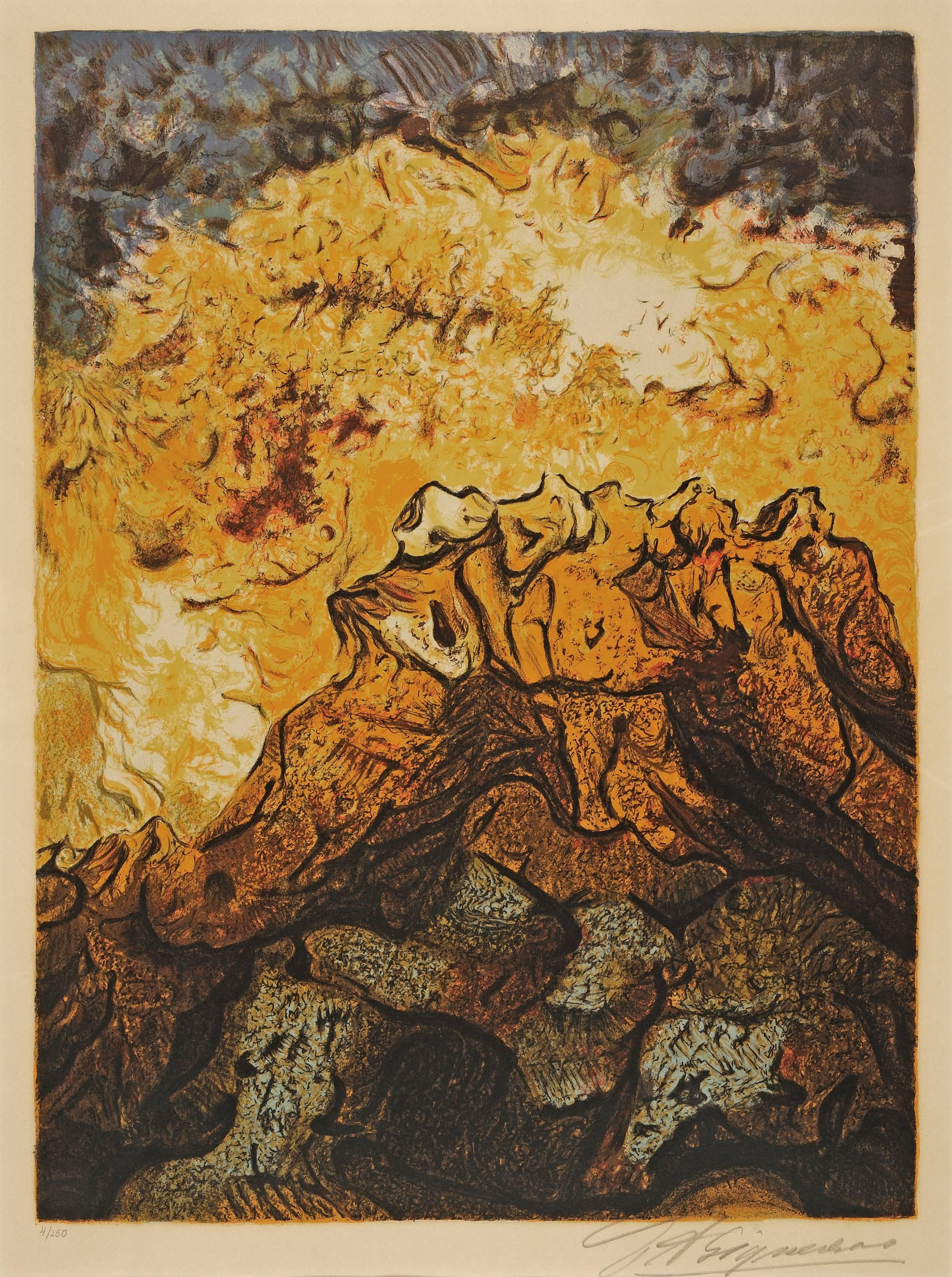 David Alfaro Siqueiros Landscape Print – Explosivo „Explosive Landscape“ (Explosive Landschaft