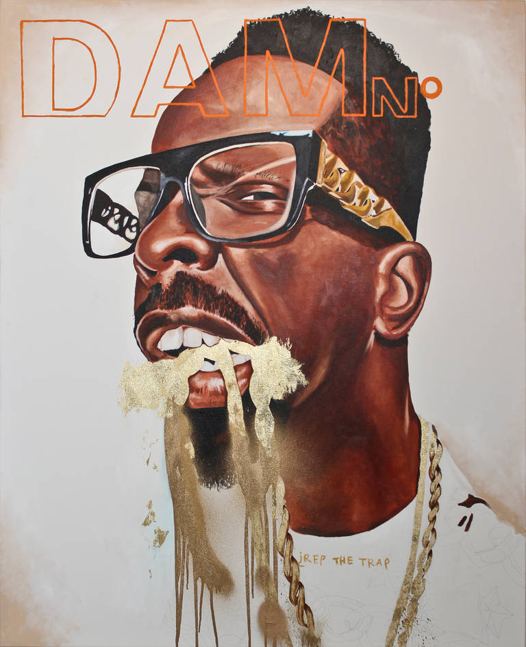 Fahamu Pecou Portrait Painting - Do Not Feed the Mouth That Bites You II.. aka Rep the Trap