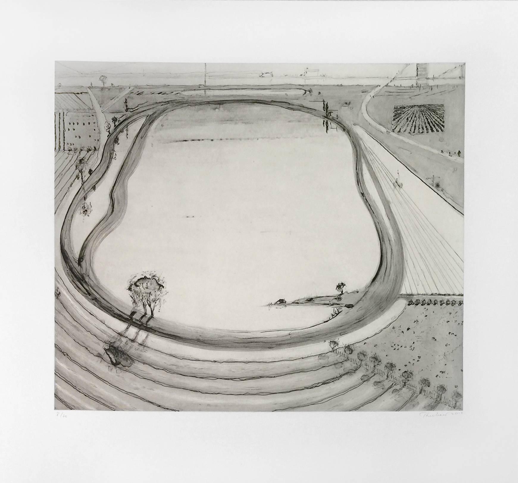 Wayne Thiebaud Landscape Print - Dark Reservoir
