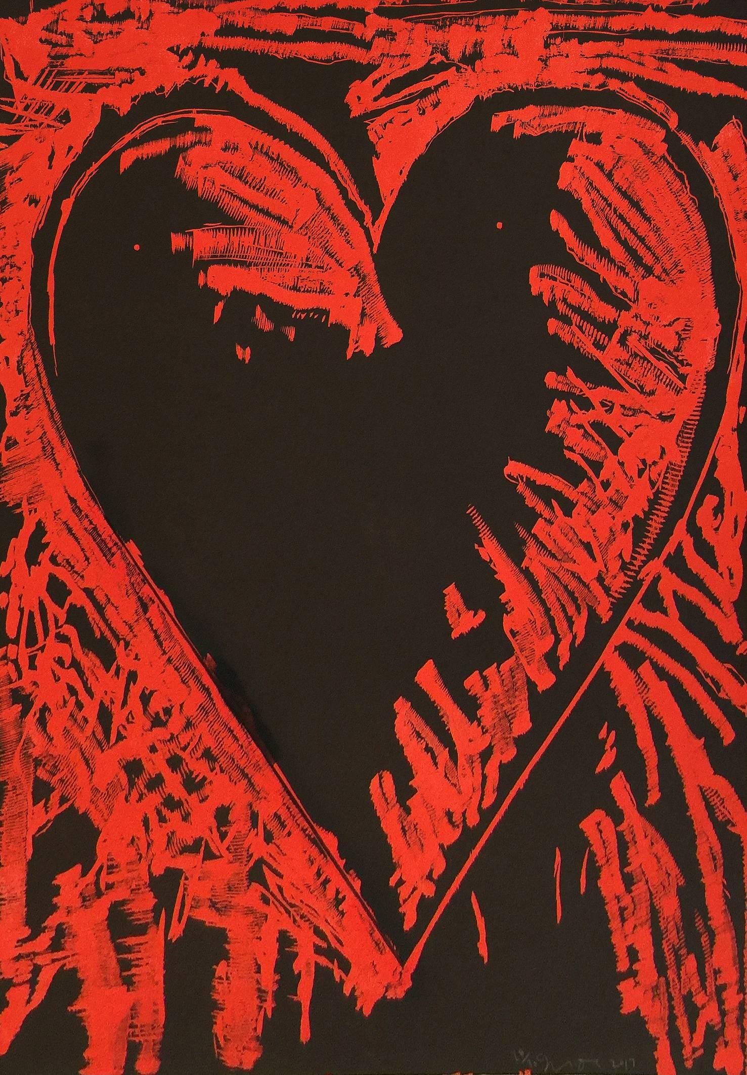 Jim Dine Figurative Print - The Black and Red Heart