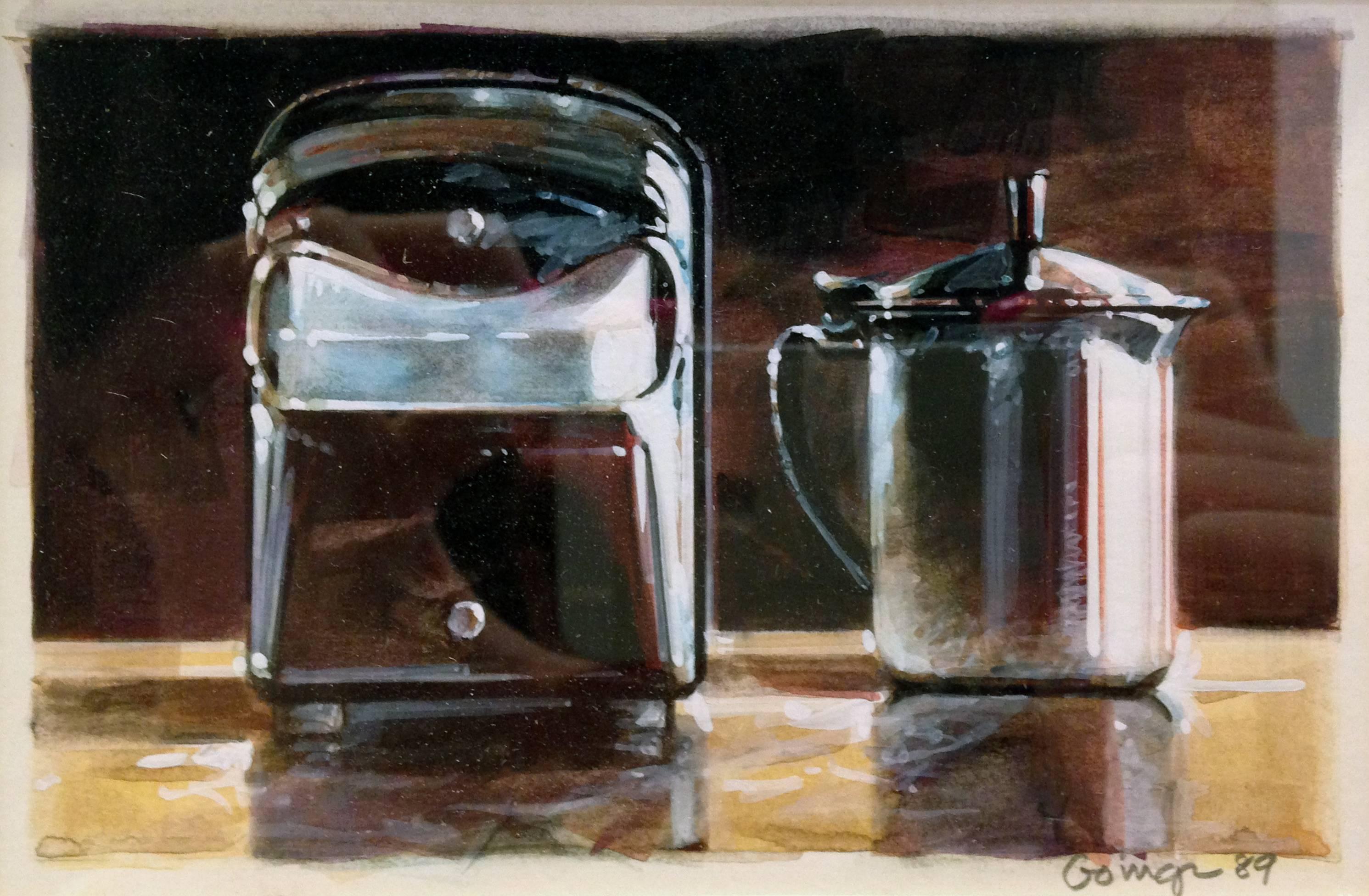 Ralph Goings Still-Life Painting - Napkin Box and Creamer