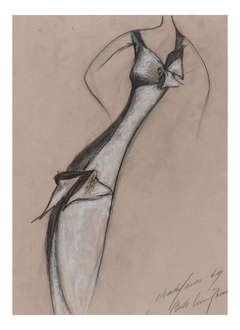Charles James Original Drawing - Bias Dress with Bows