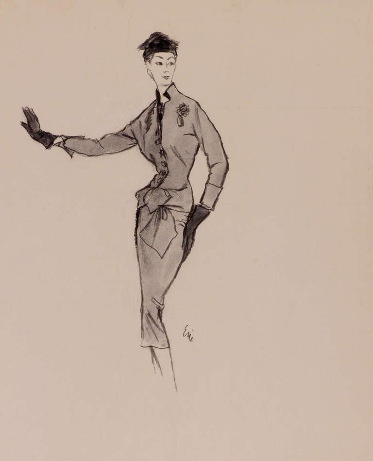Carl Oscar August Erickson Figurative Art - Woman with Brooch in Grey Tailleur.
