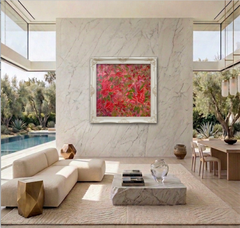 «Red Bloom»: pintura acrílica sobre lienzo, arte floral abstracto moderno