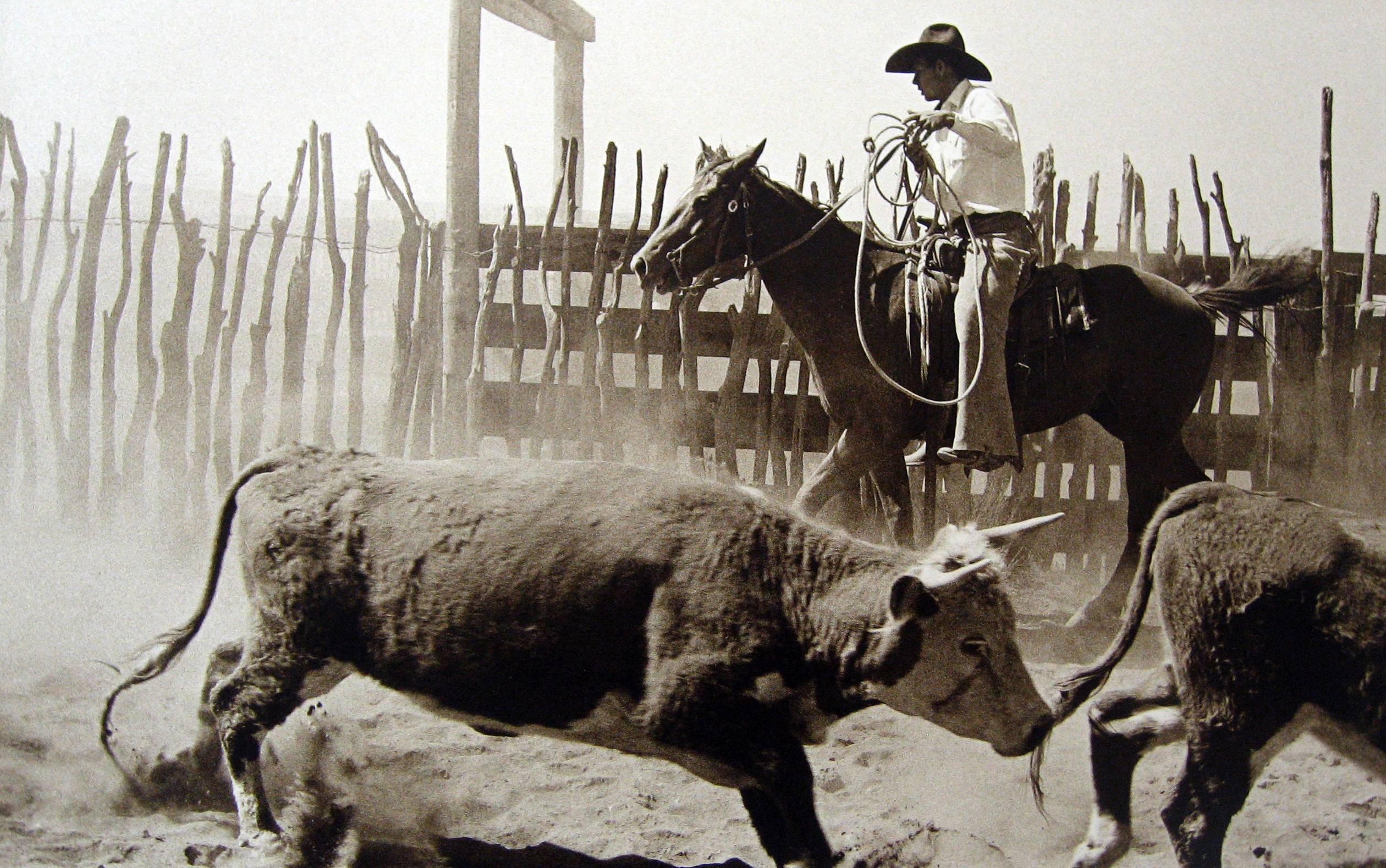 Black and White Photograph Bank Langmore - Sans titre (Cowboy on Horseback (Cowboy à cheval)