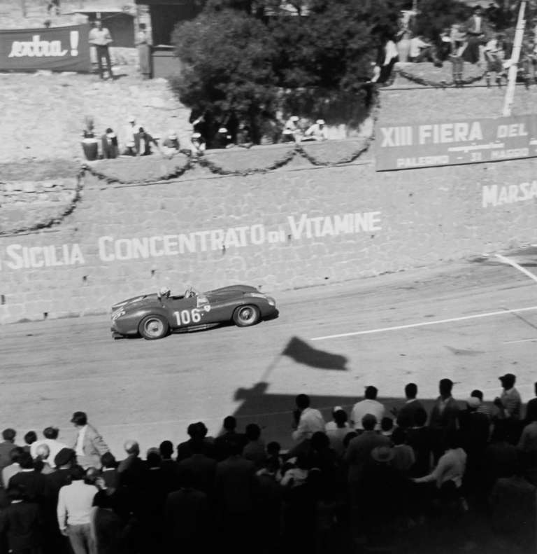 Jesse Alexander Black and White Photograph - Luigi Musso, Ferrari 250T, Targa Florio, Sicily