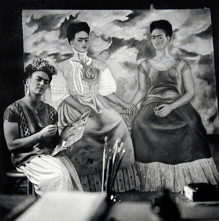 Nickolas Muray Black and White Photograph - Frida Painting "The Two Fridas"