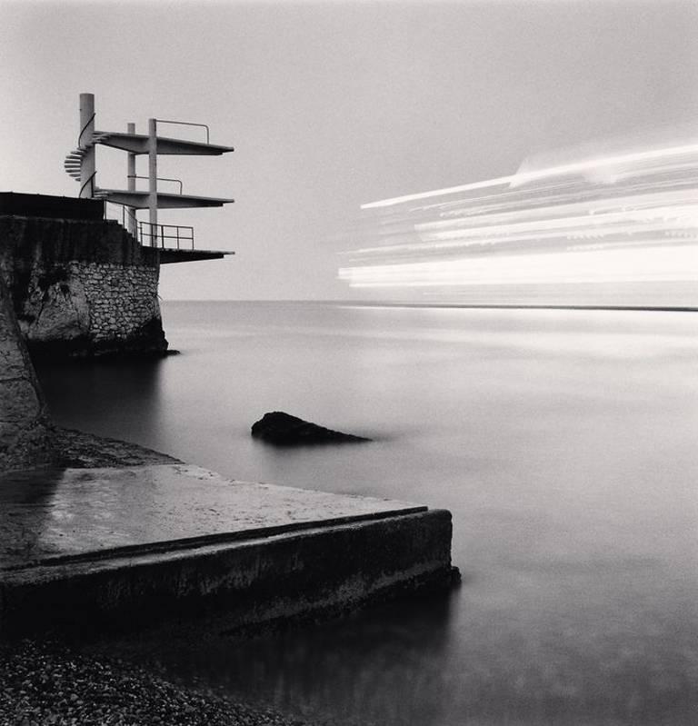 Michael Kenna Landscape Photograph - Diving Boards and Cruise Ship, Nice, Alpes-Maritimes, France